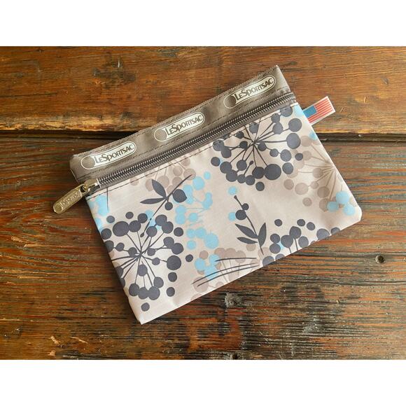 Lesportsac Handbags - LESPORTSAC Gray/Beige Floral Zip Pouch
